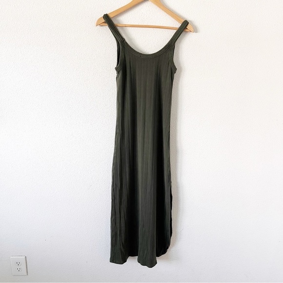 Vitamin A West Organic Olive Green Cut Out Ribbed Resortwear Summer Midi Dress - Picture 7 of 8